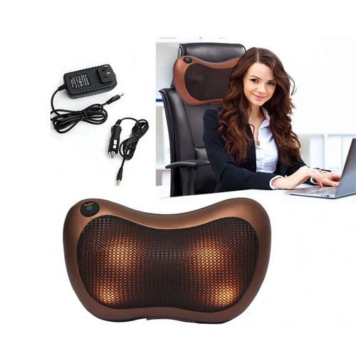 Shiatsu Massage Pillow with Car Adapter and 8 Heated Rollers to Relieve Pain, Deep Kneading Neck Massager, Adjustable Speeds Back/Neck Pillow Massager